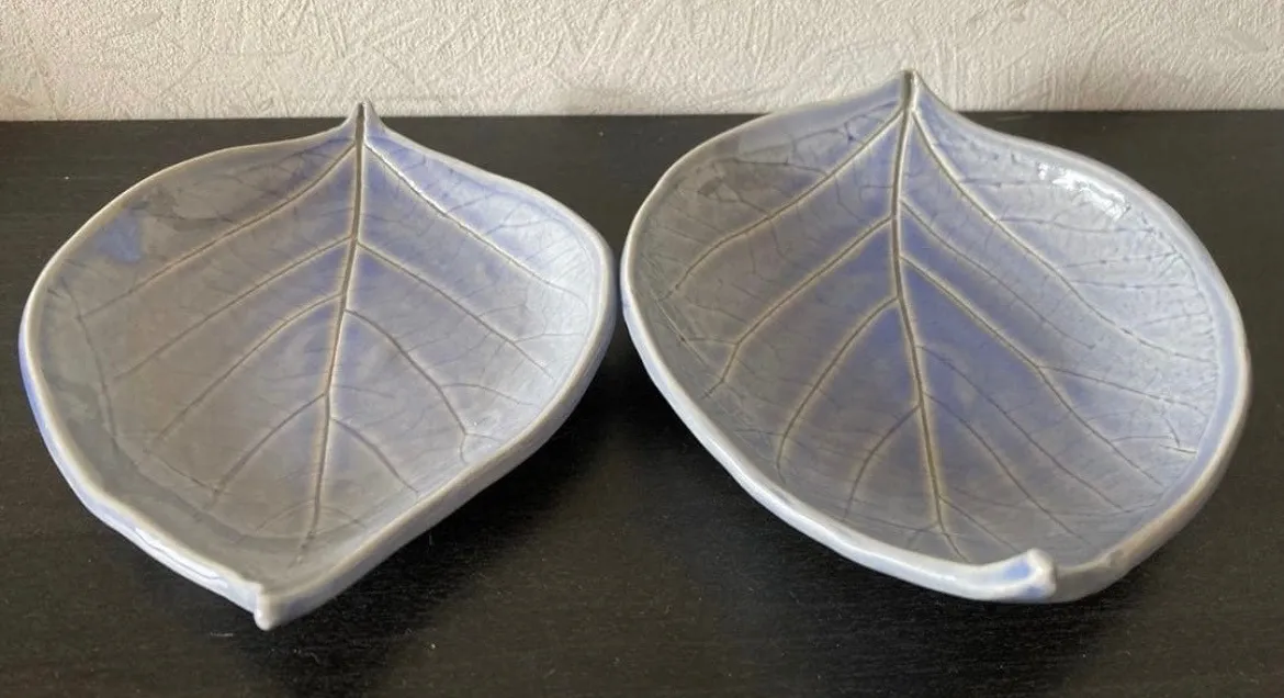 葉皿(青流紋) 小皿 皿 器 陶器 和食器 2枚 受賞作家 手作り 一点物 ㉕