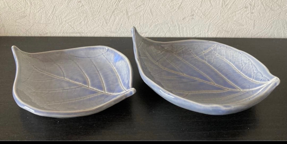 ㉕ 葉皿(青流紋) 小皿 皿 器 陶器 和食器 2枚