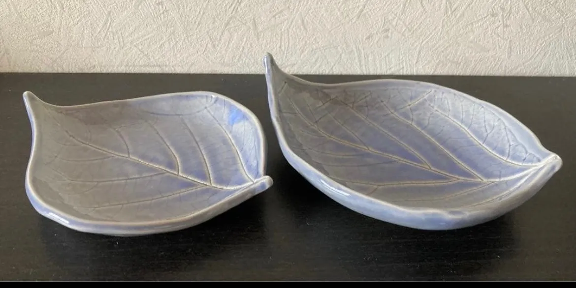 葉皿(青流紋) 小皿 皿 器 陶器 和食器 2枚 受賞作家 手作り 一点物 ㉕