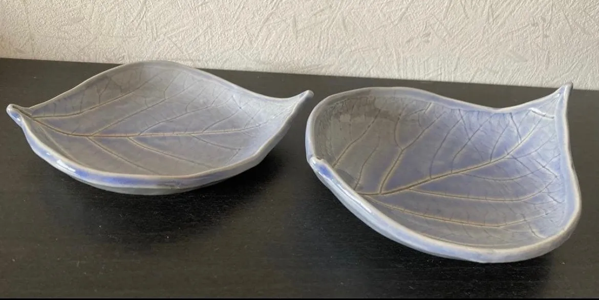 葉皿(青流紋) 小皿 皿 器 陶器 和食器 2枚 受賞作家 手作り 一点物 ㉕