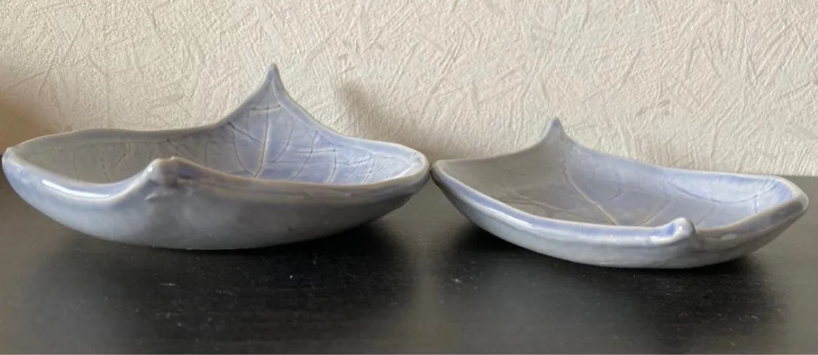 葉皿(青流紋) 小皿 皿 器 陶器 和食器 2枚 受賞作家 手作り 一点物 ㉕