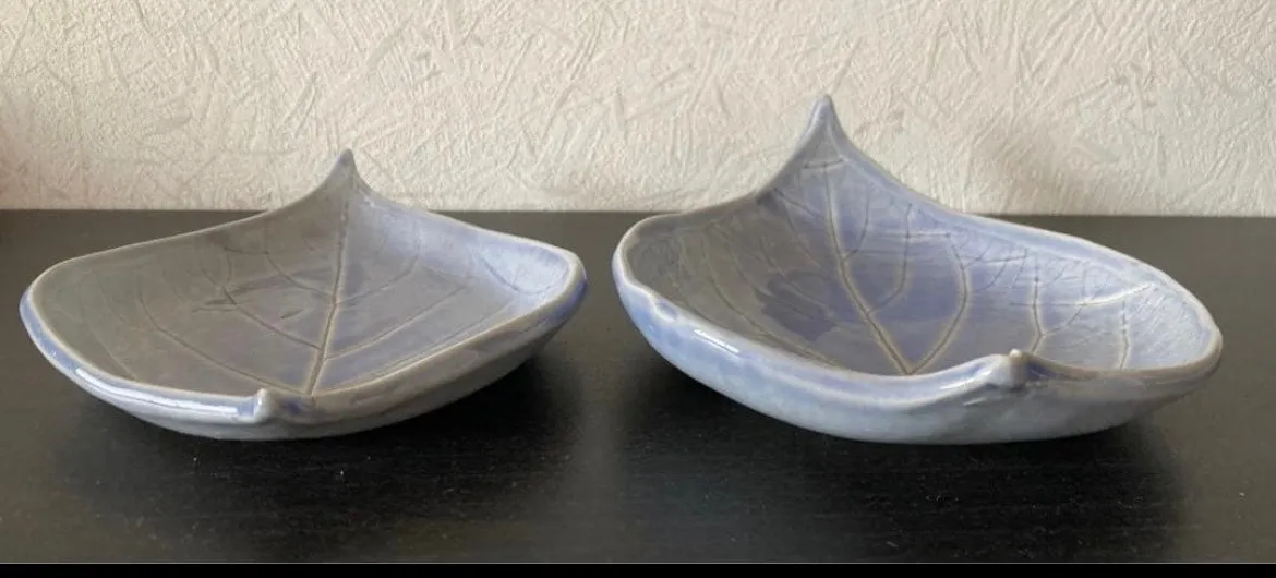 葉皿(青流紋) 小皿 皿 器 陶器 和食器 2枚 受賞作家 手作り 一点物 ㉕
