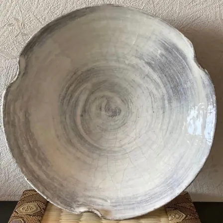 輪花皿(貫入) 丸皿 皿 器 和食器 陶器 受賞作家 手作り 一点物 ㉖