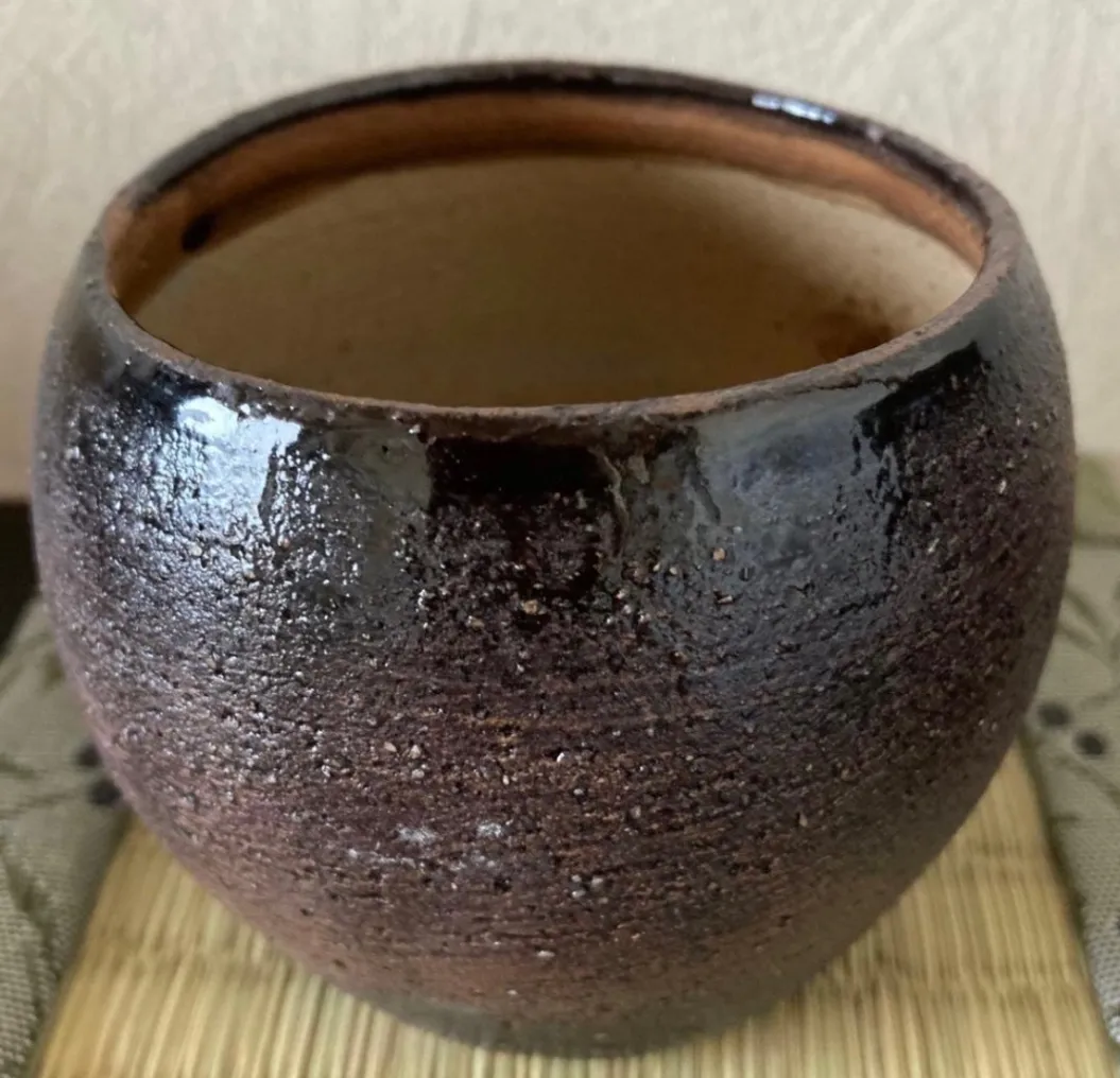 植木鉢(油滴天目) 浅鉢 2号相当 器 陶器 観葉植物 受賞作家 手作り 一点物 ⑥