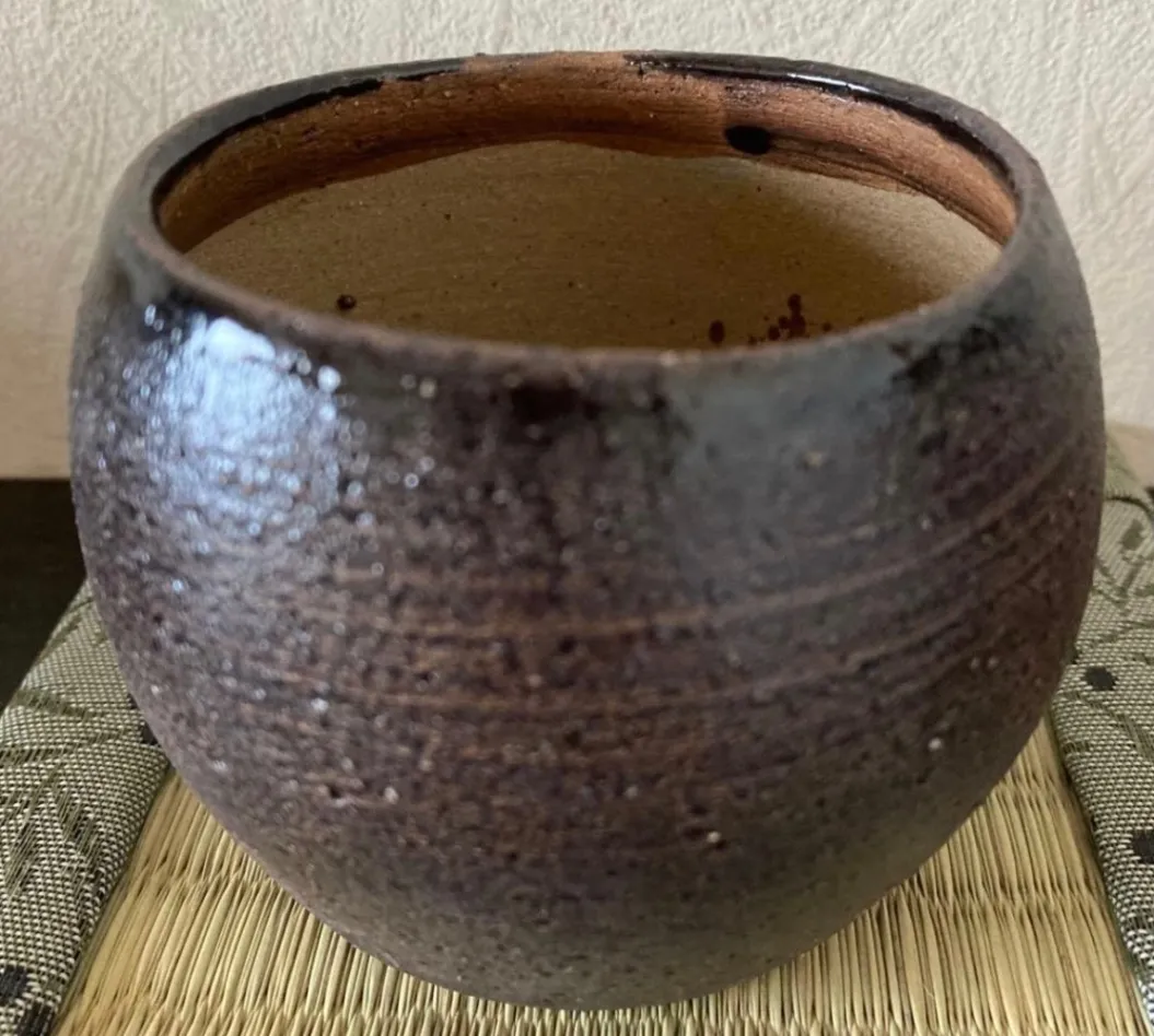 植木鉢(油滴天目) 浅鉢 2号相当 器 陶器 観葉植物 受賞作家 手作り 一点物 ⑥