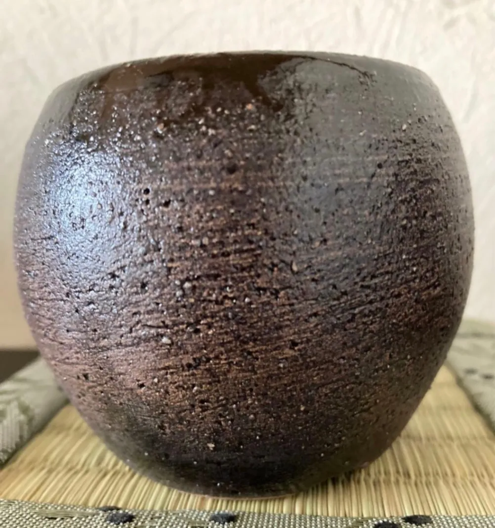植木鉢(油滴天目) 浅鉢 2号相当 器 陶器 観葉植物 受賞作家 手作り 一点物 ⑥