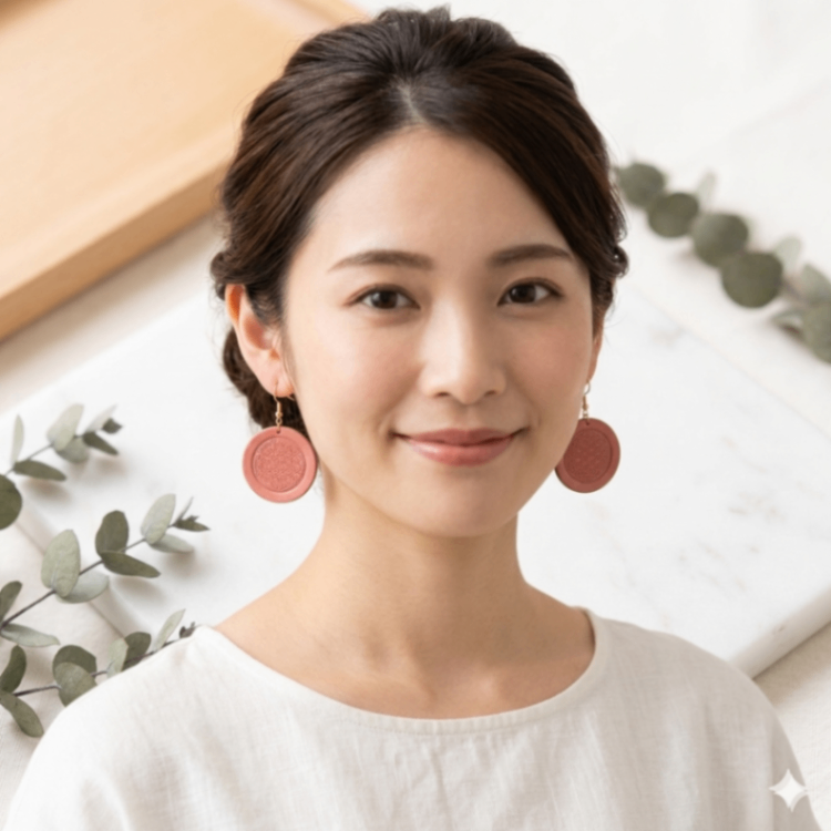 神聖幾何学×本革ピアス フラワーオブライフ ピンク｜Sacra