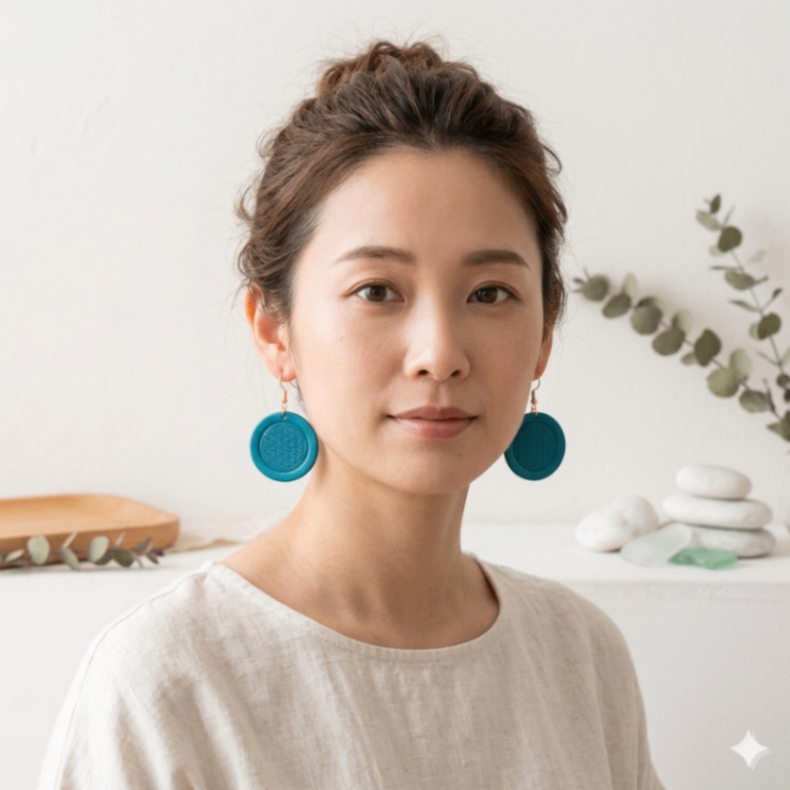 神聖幾何学×本革ピアス フラワーオブライフ ターコイズ｜Sacra