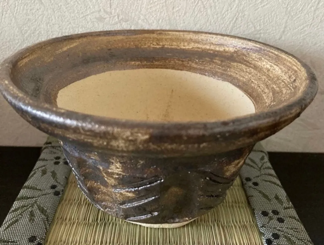植木鉢(金彩) 浅鉢 3号相当 器 陶器 観葉植物 受賞作家 手作り 一点物 ⑧