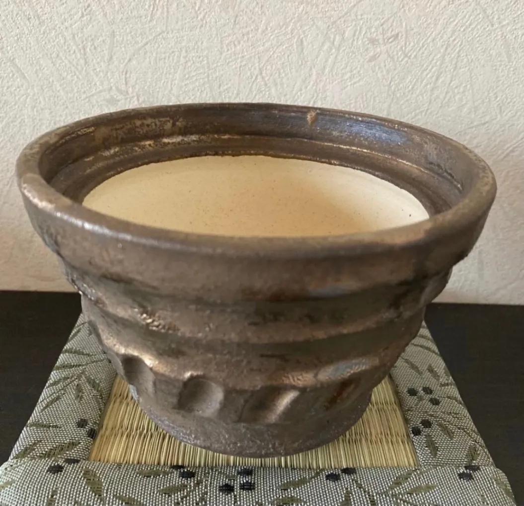 植木鉢(金彩) 浅鉢 3号相当 器 陶器 観葉植物 受賞作家 手作り 一点物 ⑨