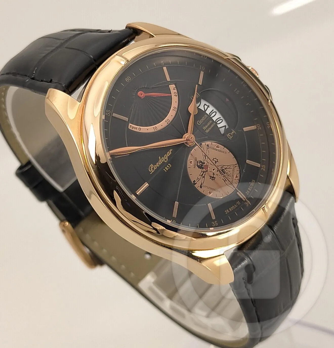 固定観念を超越/大人のドレスウォッチ【スライドカレンダー/新品】ローズゴールド①