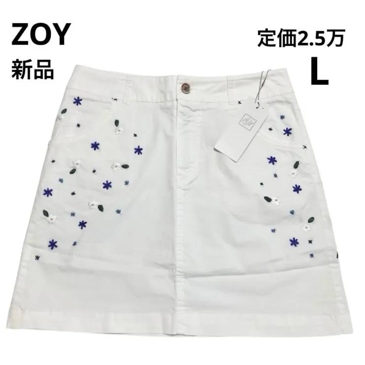 新品 ZOY ゾーイ スカート レディース L ホワイト ゴルフ 春 夏 秋 花柄 インナー付き