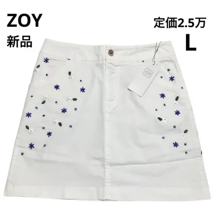 新品 ZOY ゾーイ スカート レディース L ホワイト ゴルフ 春 夏 秋 花柄 インナー付き
