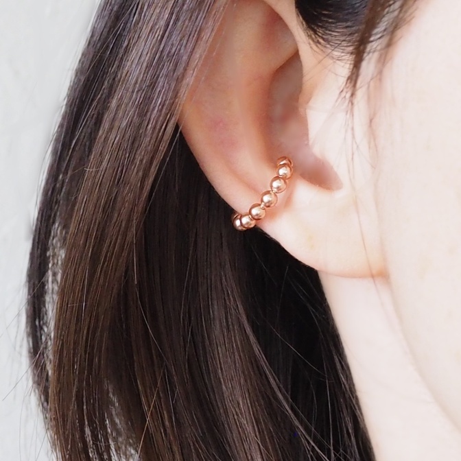 【快適なつけ心地】クリスタルパールのイヤーカフ＊ピンクゴールド（片耳用）