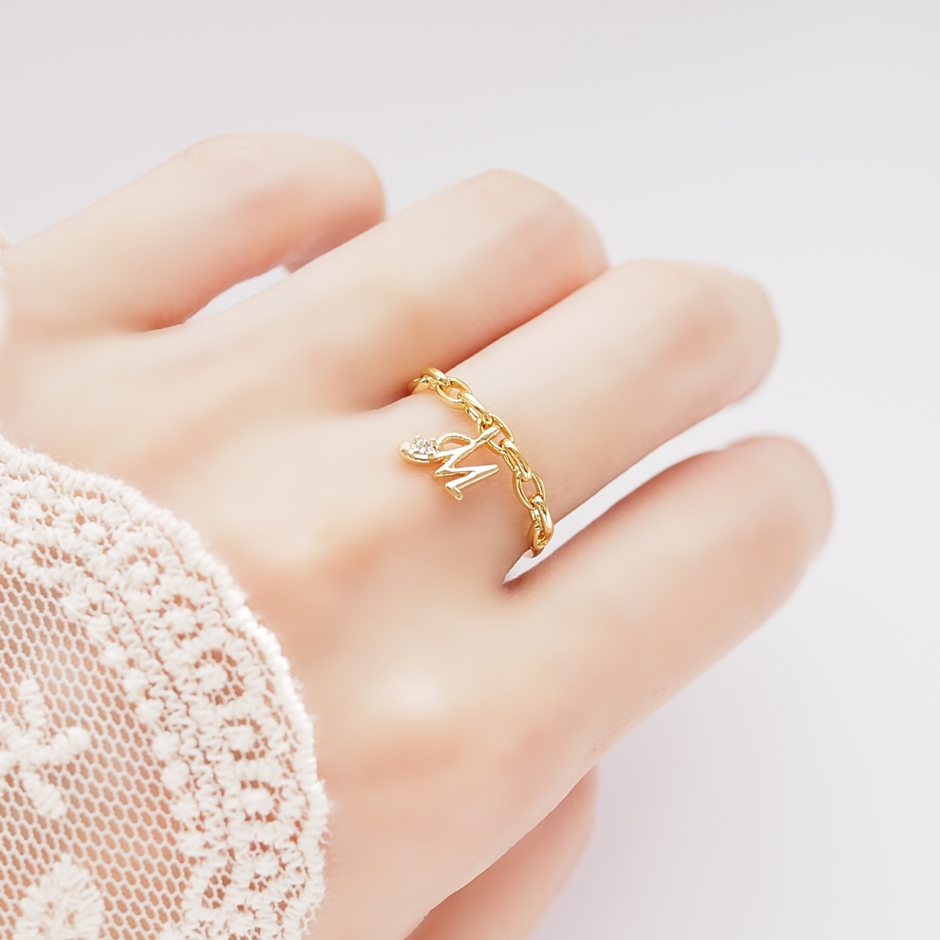 【選べるイニシャル!】ジルコニア付きイニシャルリング ＊ A,H,J,K,M,N,R,S,T,Y