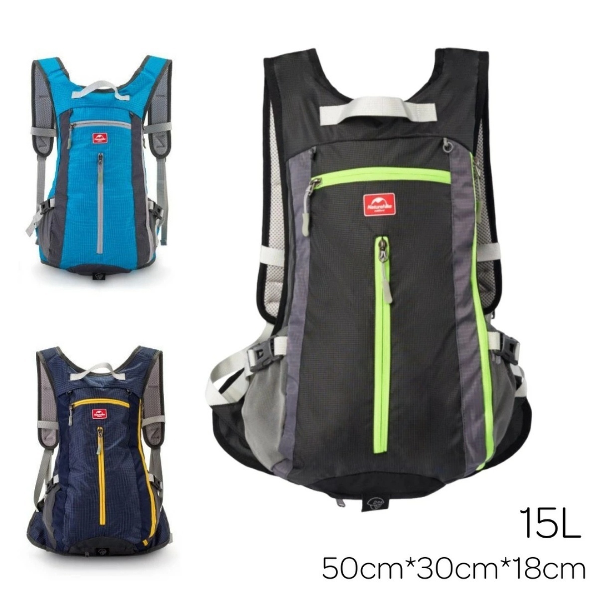 ネイチャーハイク リュック サイクリングバッグ 15L ヘルメット収納可 バックパック 防水 黒