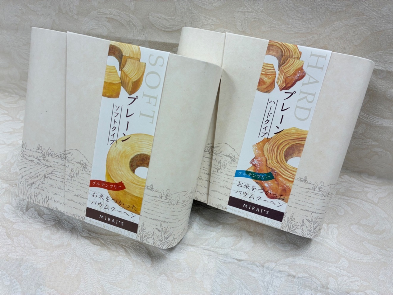 【米粉バウムクーヘン】ホール2個セット（ソフトタイプ＆ハードタイプ）