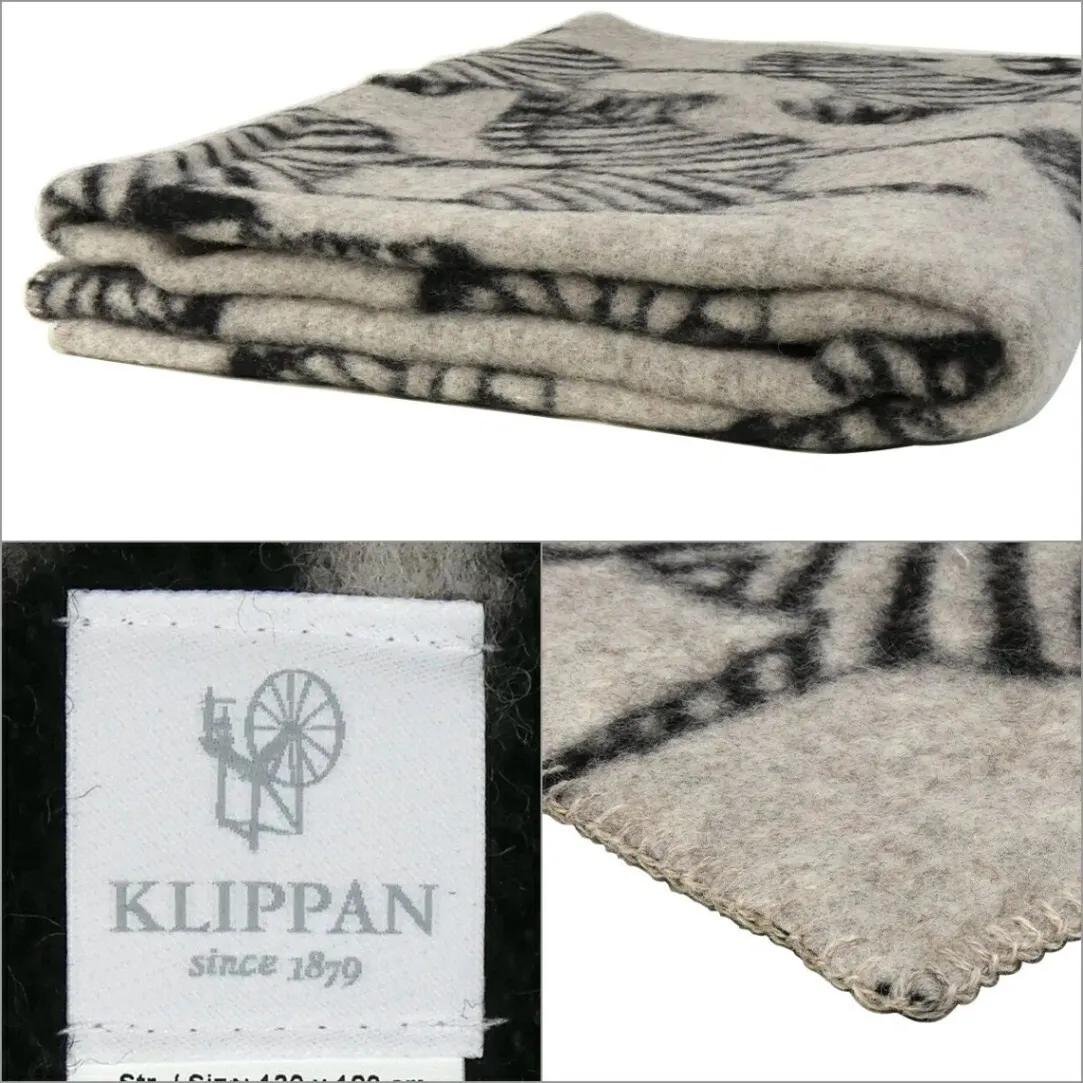 KLIPPAN ウール ブランケット 130x180 ゼブラ ブラック ナチュラルベージュ 毛布