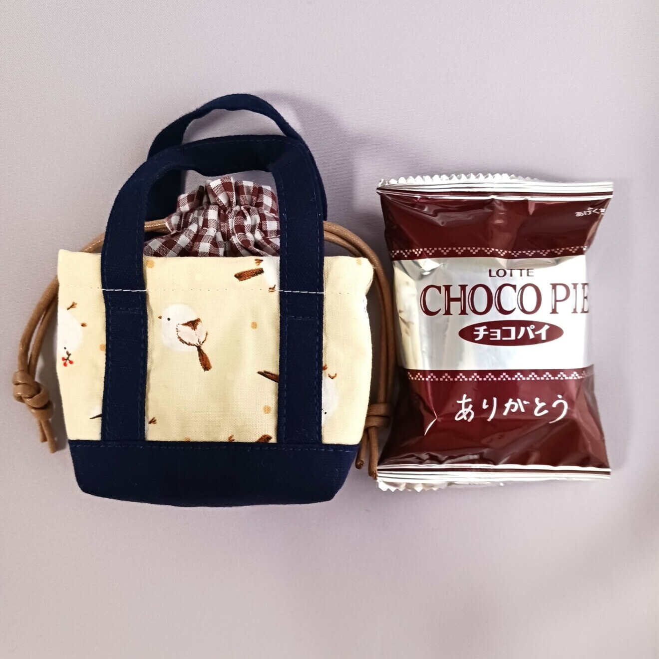 シマエナガじかん / ミニ巾着トートバッグ：オフホワイト【はるもにあ】