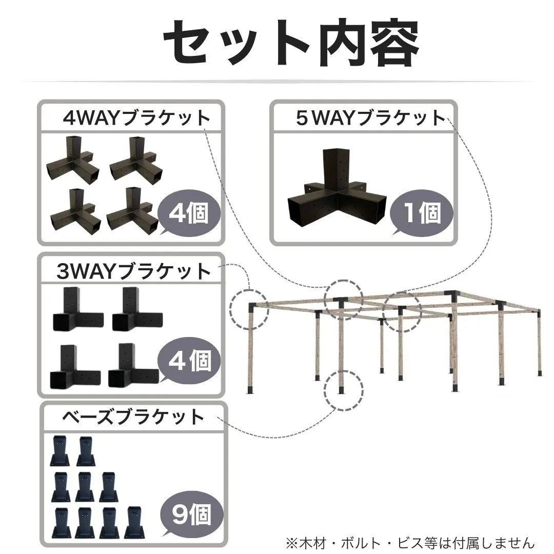 高強度 Kタイプ ブラケットキット 18個セット ガゼホ パーゴラ 90x90 スチール 高耐久