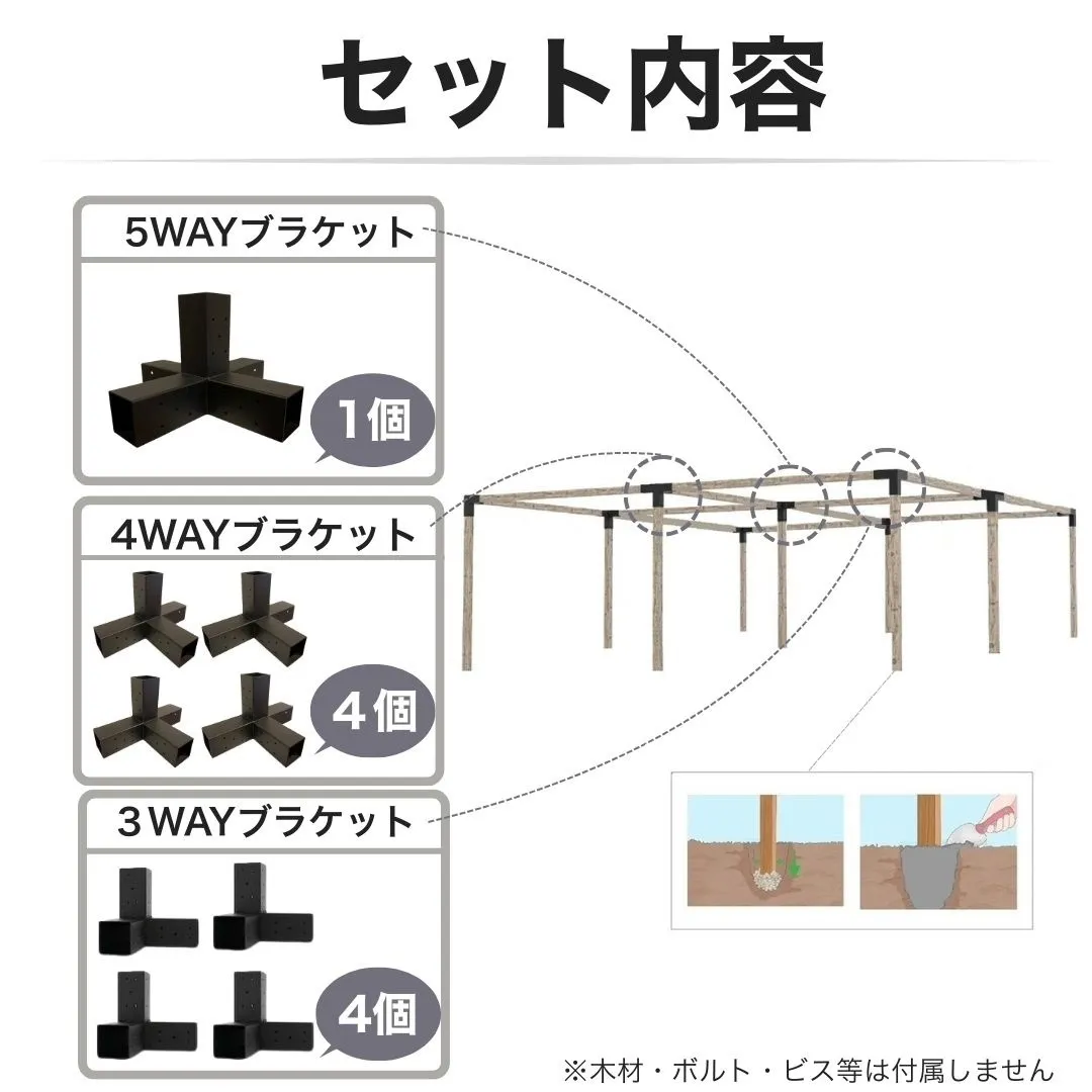 高強度 Jタイプ ブラケットキット 9個セット ガゼホ パーゴラ 90x90 スチール 高耐久