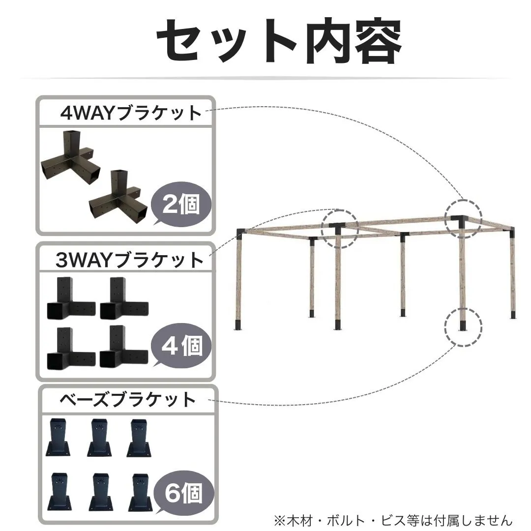 高強度 Hタイプ ブラケットキット 12個セット ガゼホ パーゴラ 90x90 スチール 高耐久