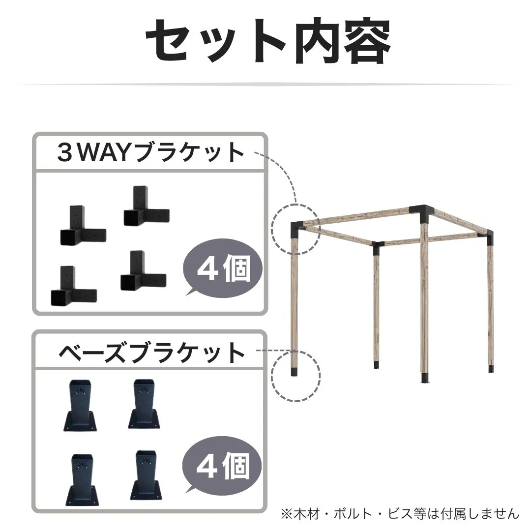 高強度 Aタイプ ブラケットキット 8個セット ガゼホ パーゴラ 90x90 スチール 高耐久