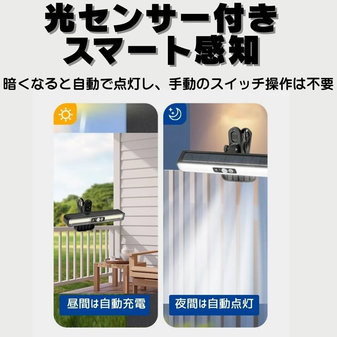 クリップ ソーラーライト 2個 人感 センサーライト 屋外 防水 防犯 ソーラー充電  自動