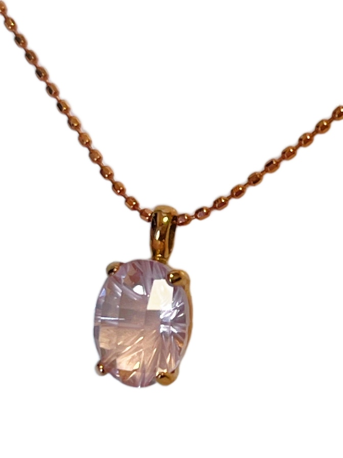 リベシティ市場出店記念特別価格 天然ローズクォーツ K18ピンクゴールド オーバルカット ペンダント