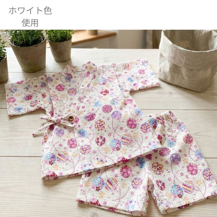 【リップル生地 花うちわ柄】白/ピンク/パープル 2026新柄 ハンドメイド 浴衣・甚平・パジャマに