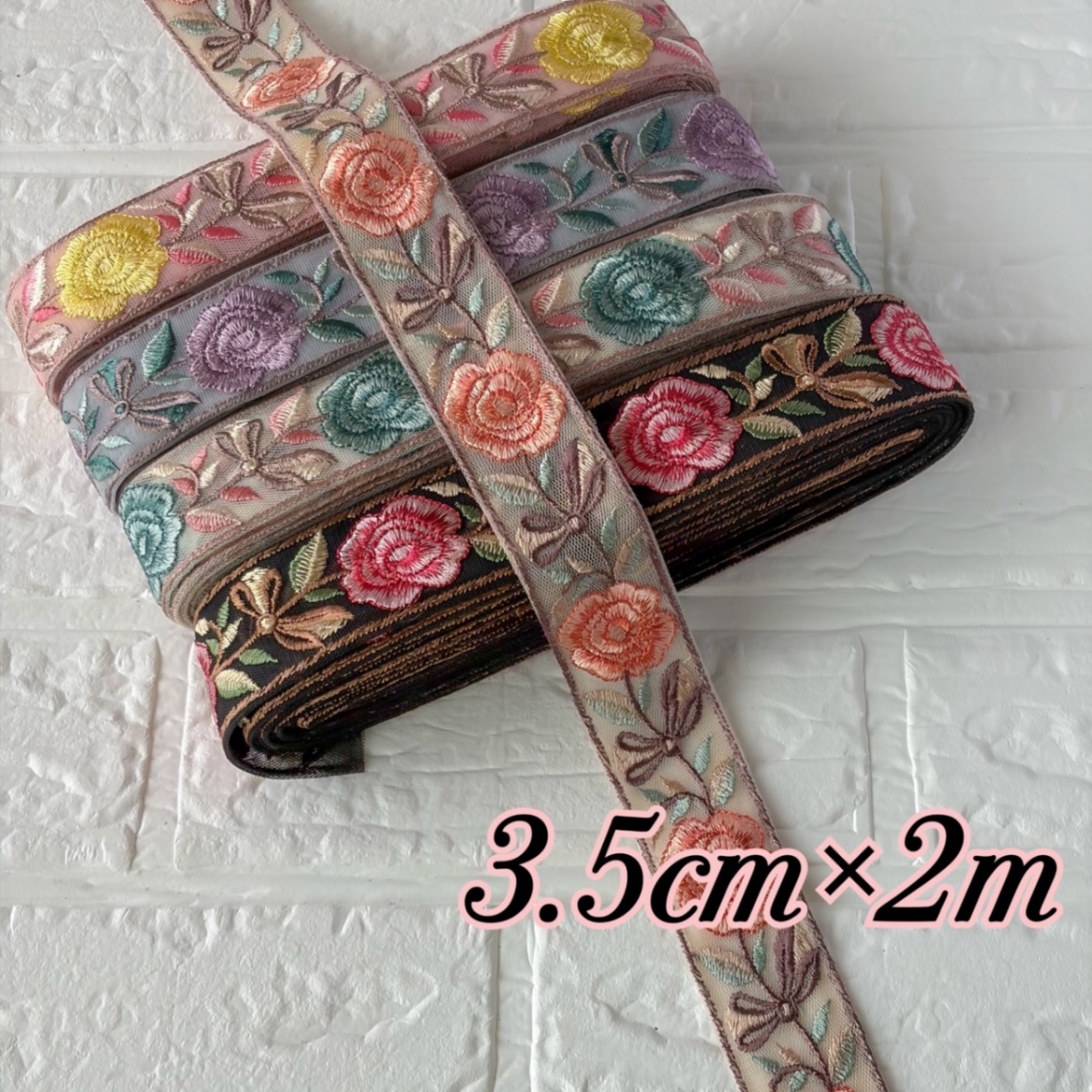 338 インド刺繍リボン　オレンジ　バラ