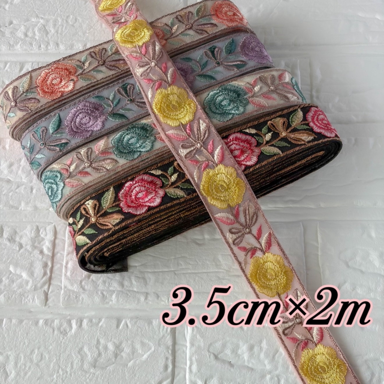 339 インド刺繍リボン　イエロー　バラ