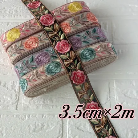340 インド刺繍リボン　ブルーグリーン　バラ