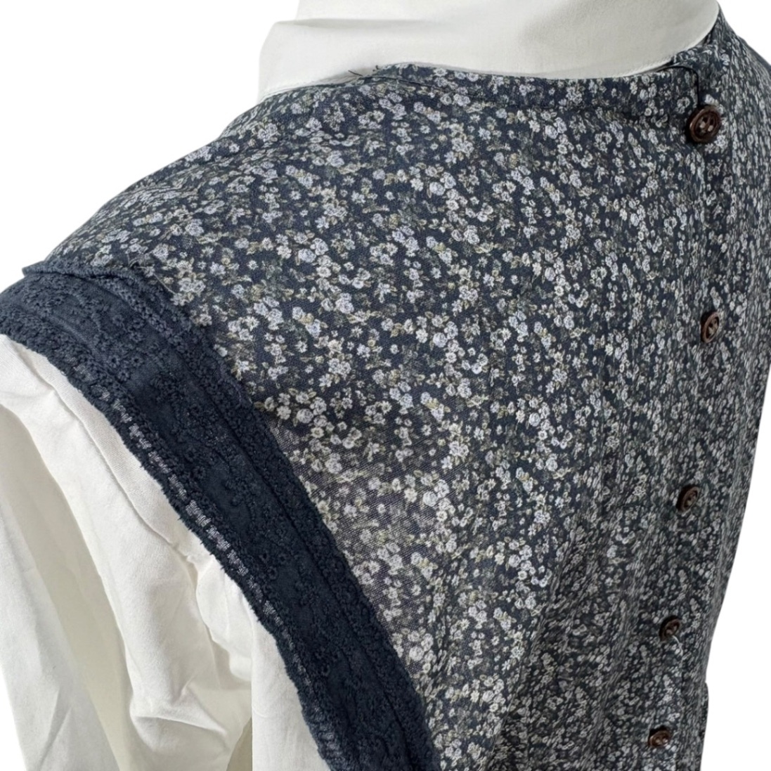 小花柄エプロンワンピース◆レース裾◆ロマンティック◆綿100%◆M〜L グレー/森ガール/大人可愛い