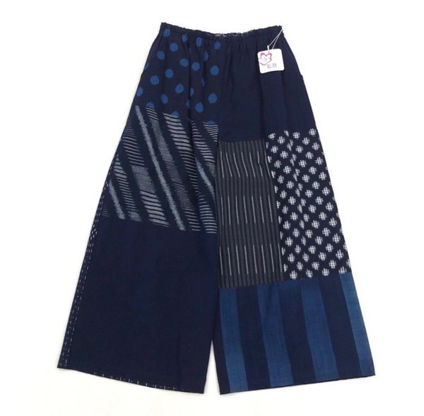 久留米絣　ワイドパンツ　フリーサイズ　藍暦