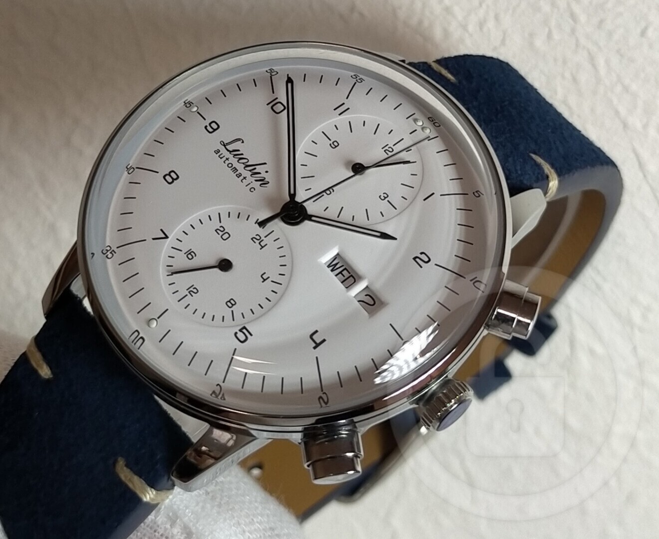 徹底ドレススタイル【機械式多機能/新品】裏スケ ３カレンダー スエードロイヤル革