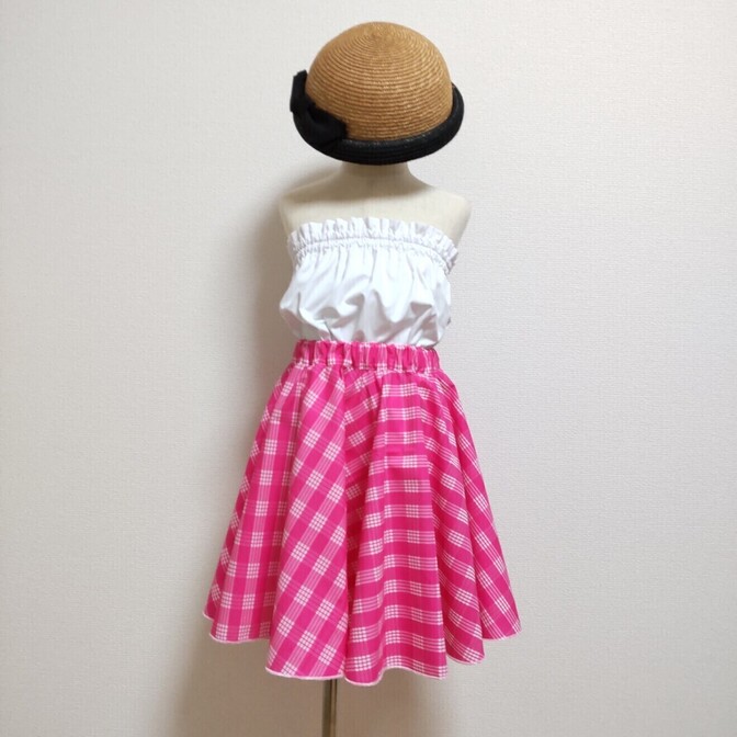 パラカ柄サーキュラースカート（ピンク）140サイズ