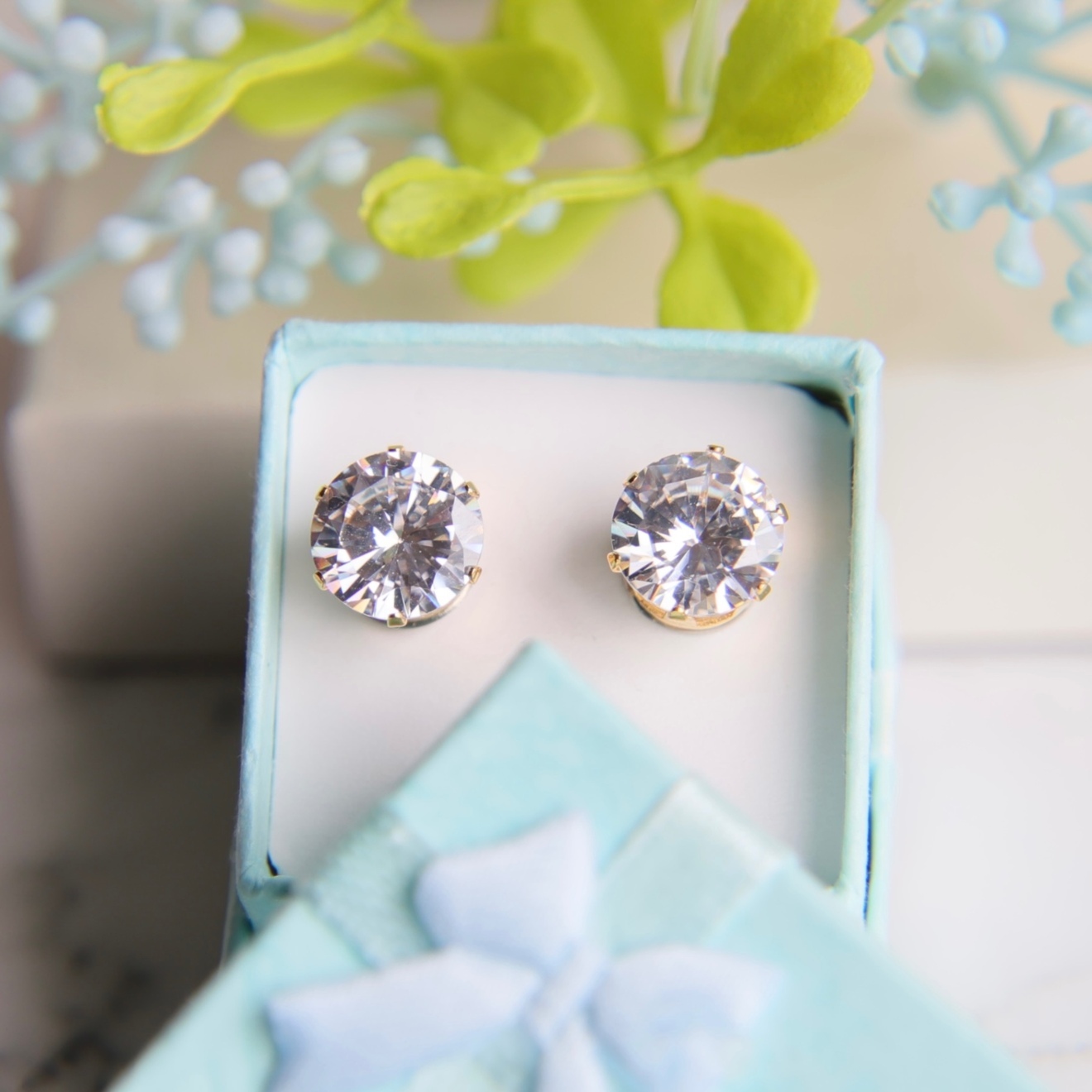 10mm大粒キュービックジルコニアのマグネットピアス　ハンドメイドアクセサリー