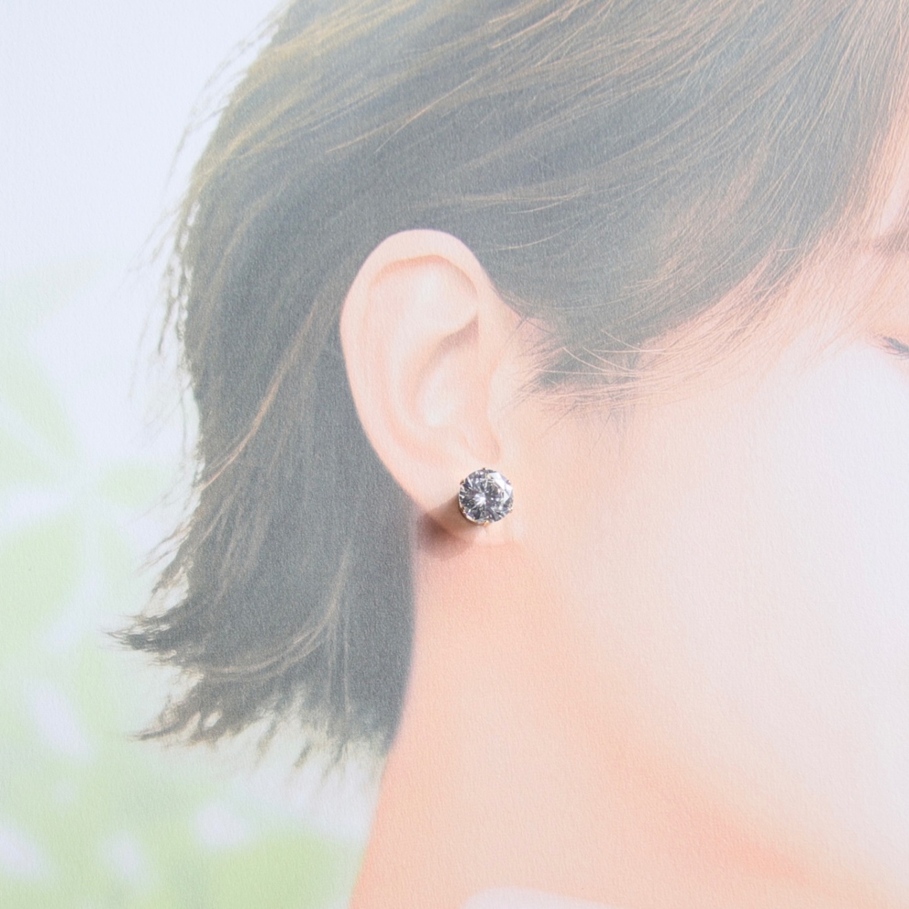 10mm大粒キュービックジルコニアのマグネットピアス　ハンドメイドアクセサリー