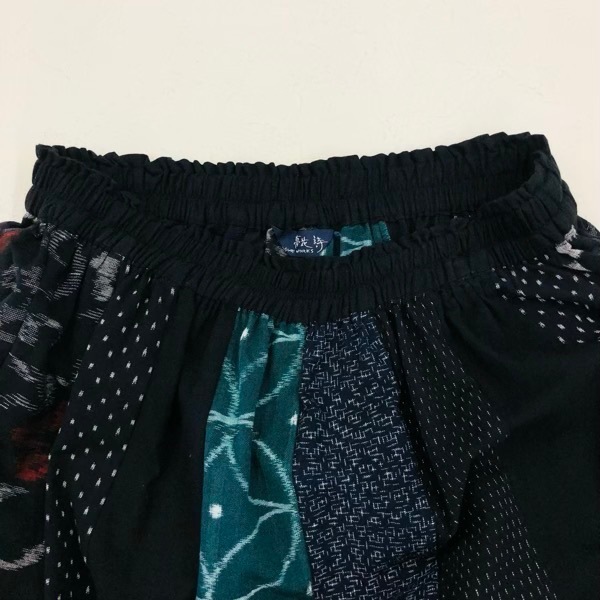 久留米絣　パッチワークスカート　黒系　L～LL