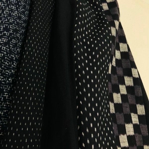 久留米絣　パッチワークスカート　黒系　L～LL