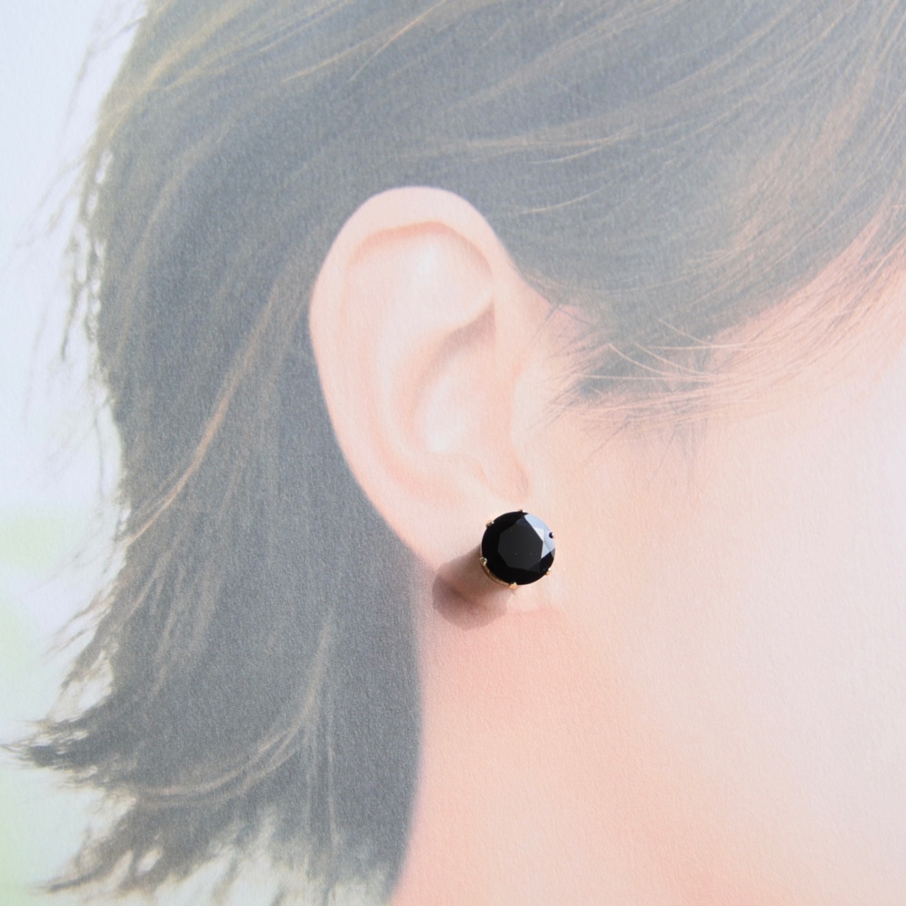 大粒！10mmブラックスピネルのマグネットピアス