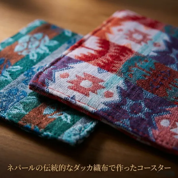 ネパールの手仕事「ダッカ織」で作った手作りコースター【5枚セット】