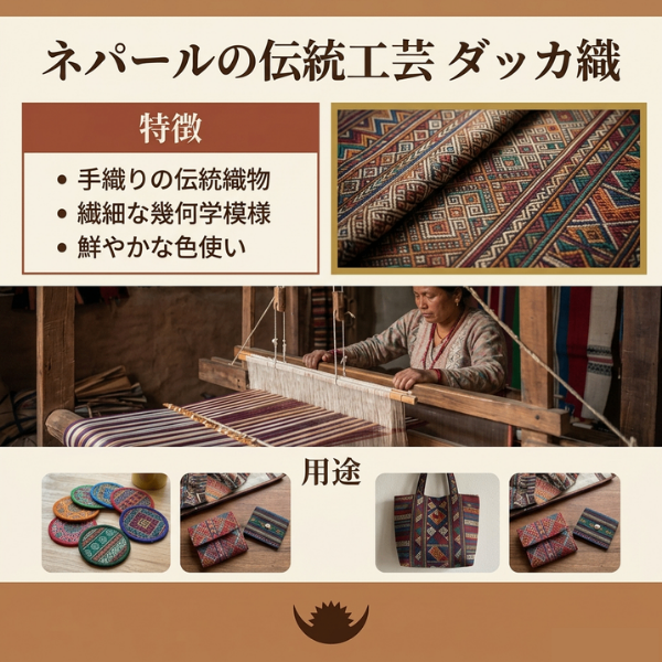 ネパールの伝統工芸「ダッカ織」で作った手作りコースター【5枚セット】