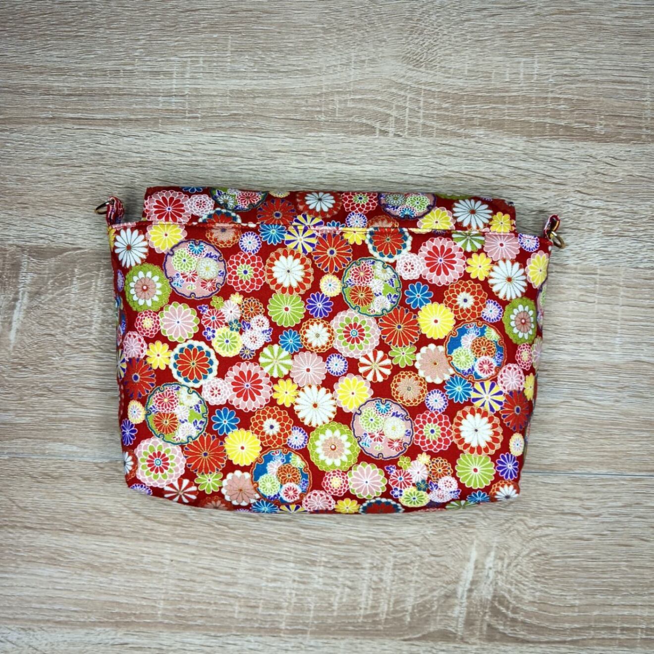 和柄ショルダーバッグ＆ミニファスナーポーチ セット｜神社仏閣めぐりに｜和柄「華小菊・赤」