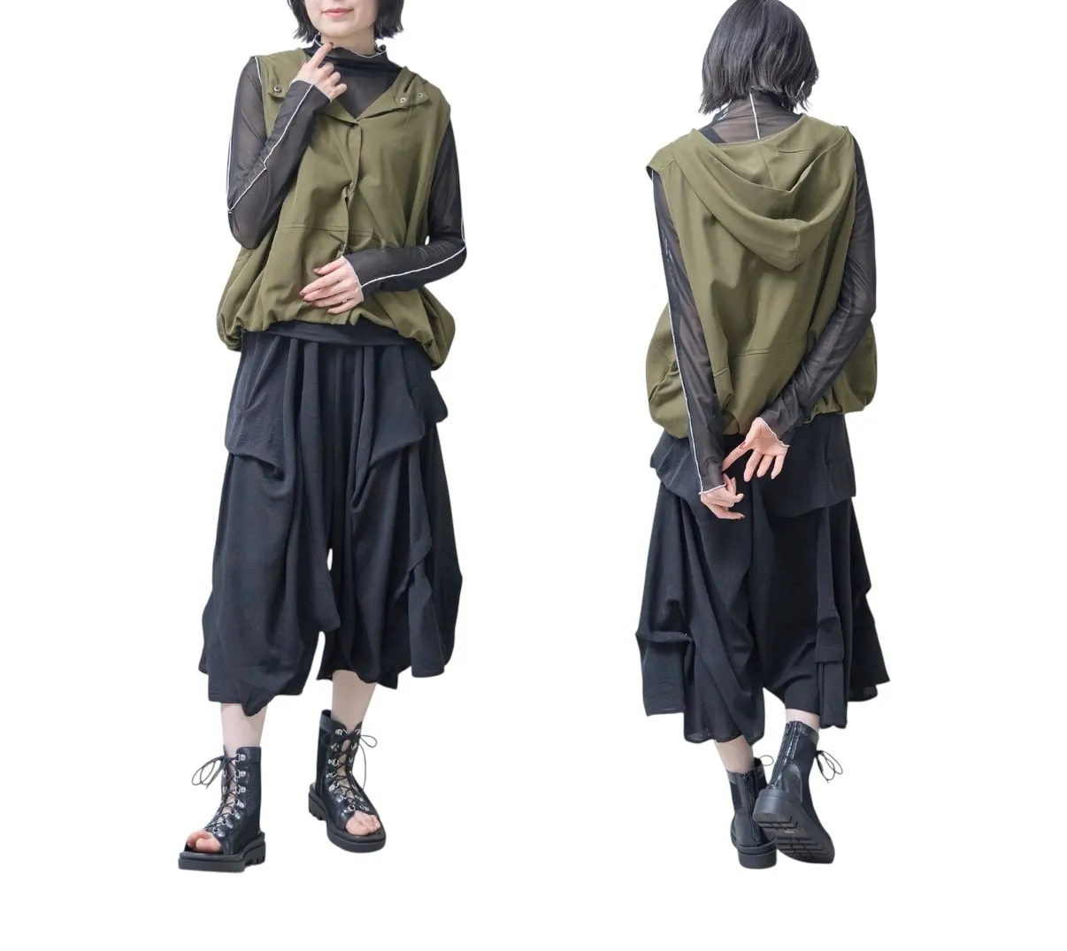 フリル　ワイドパンツ　モードスタイル
ブラック　黒　色違いあり