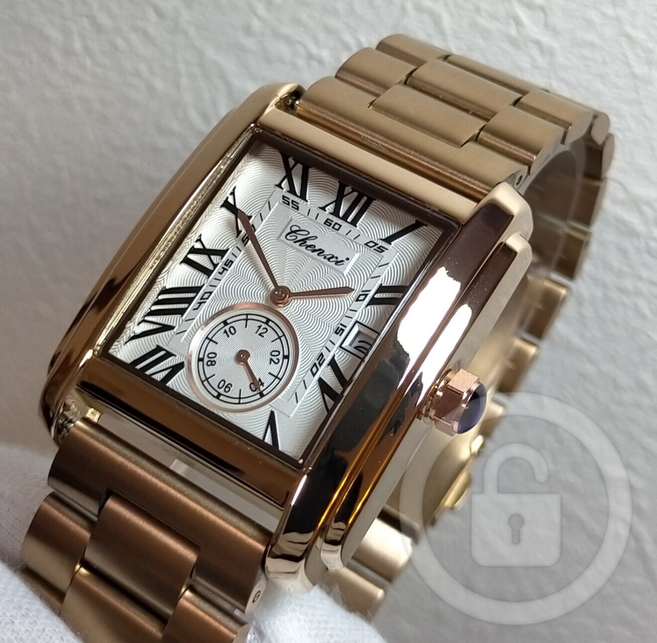 【プレミアムレクタングル/新品】ローズゴールド/パールホワイト文字盤/３連ss
