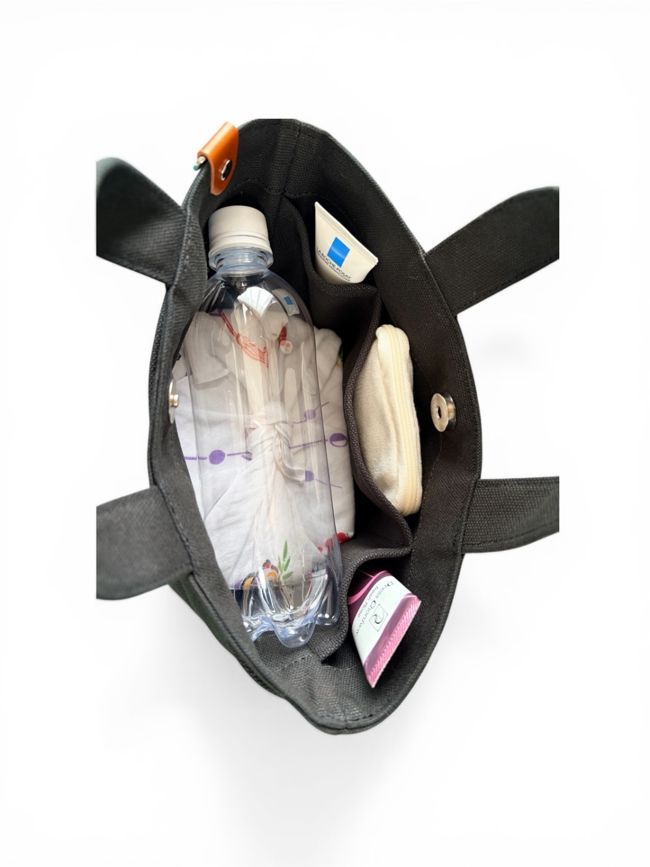 大人シンプル・小さなトートバック／内外ポケット付き／キャンバス／ベージュ