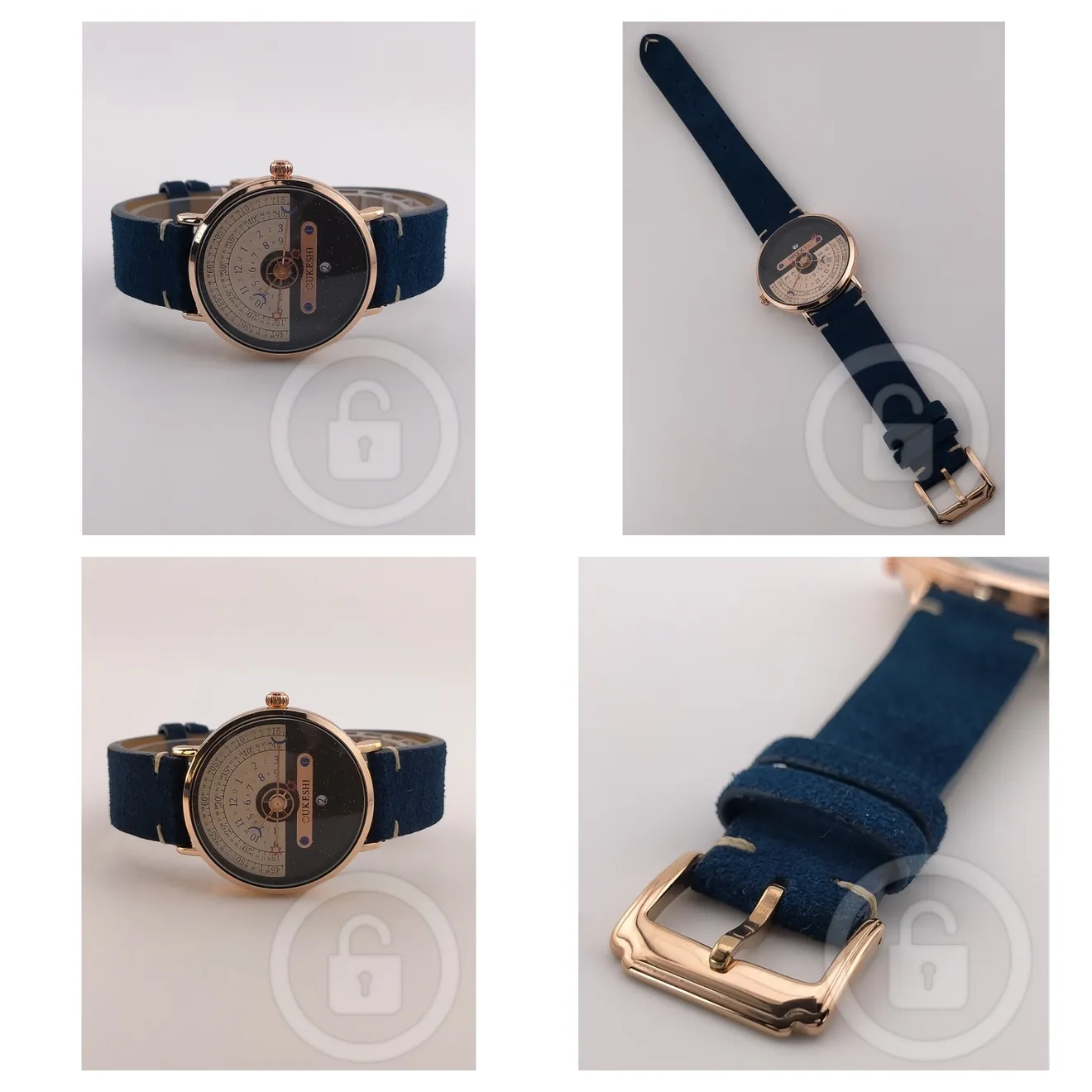 【画期的時刻表示方を備えたドレスウォッチ/新品】ローズゴールド/スエードロイヤル