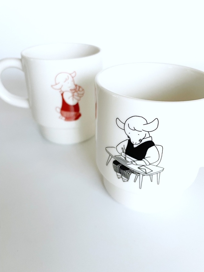 ヤギと手紙マグ（黒）